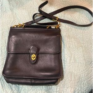Vintage Coach Court Leather Messenger Crossbody Bag - Black